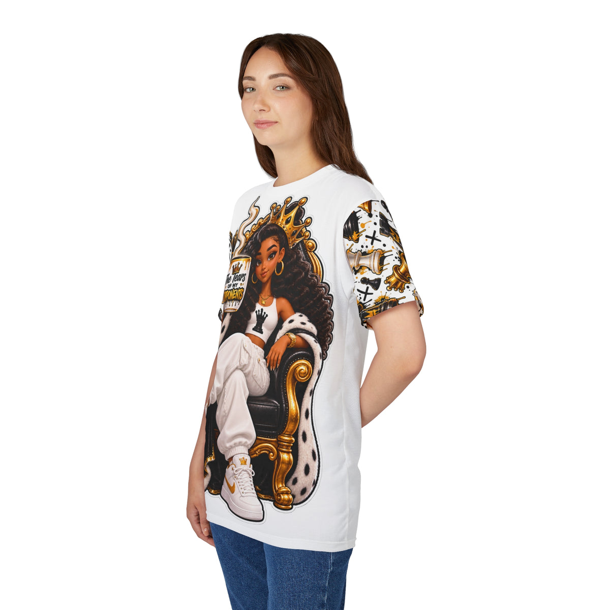 Queen Girl Illustration Tee | All-Over Print Throne Design