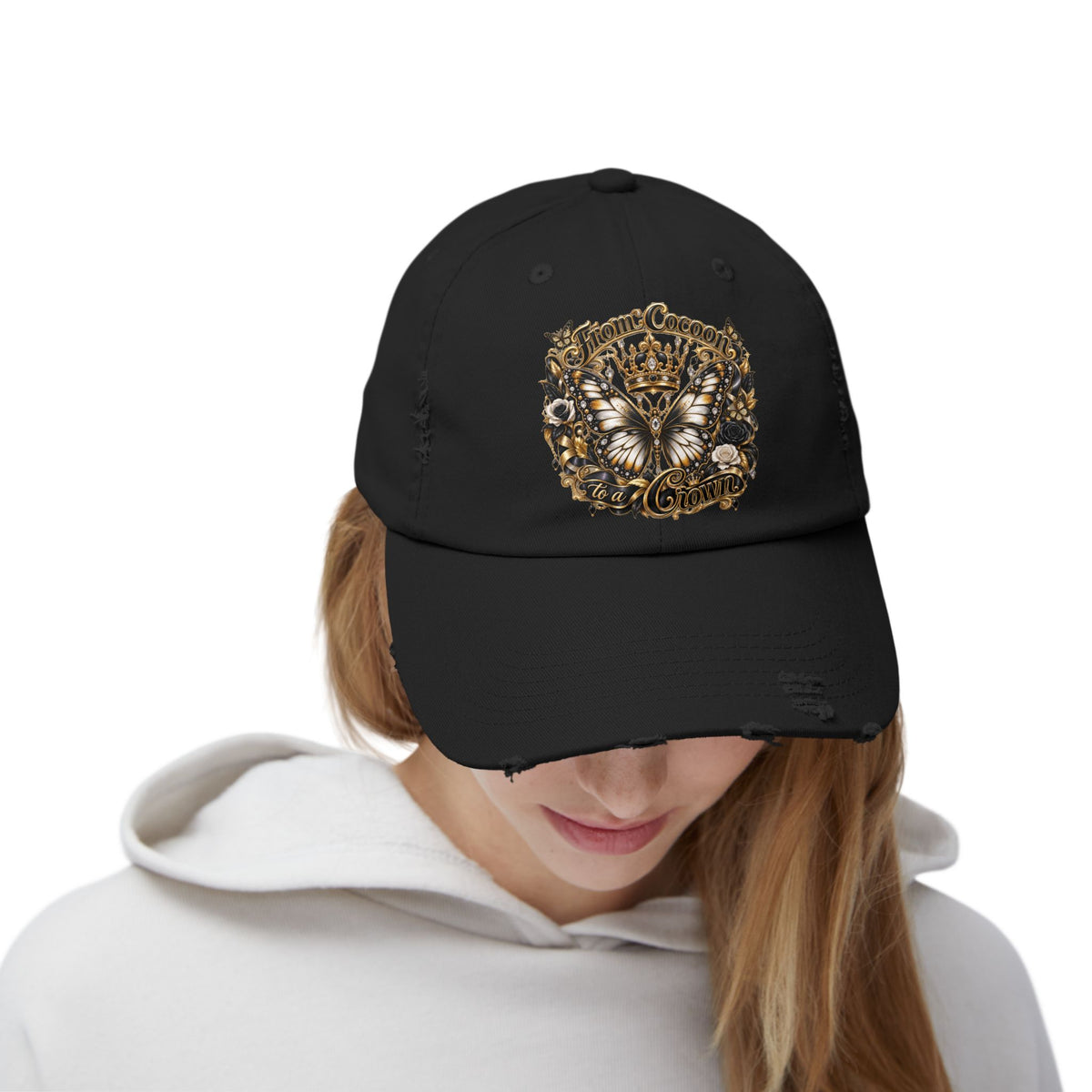 Royal Butterfly Crown Distressed Cap