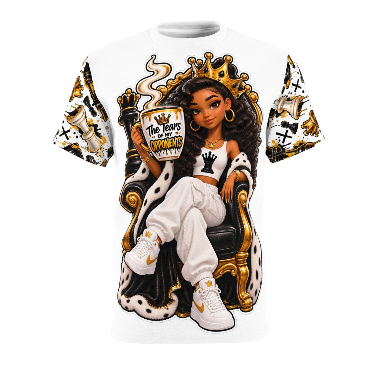 Queen Girl Illustration Tee | All-Over Print Throne Design