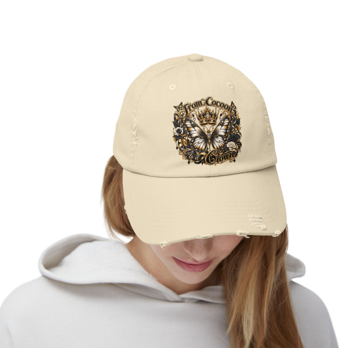 Royal Butterfly Crown Distressed Cap