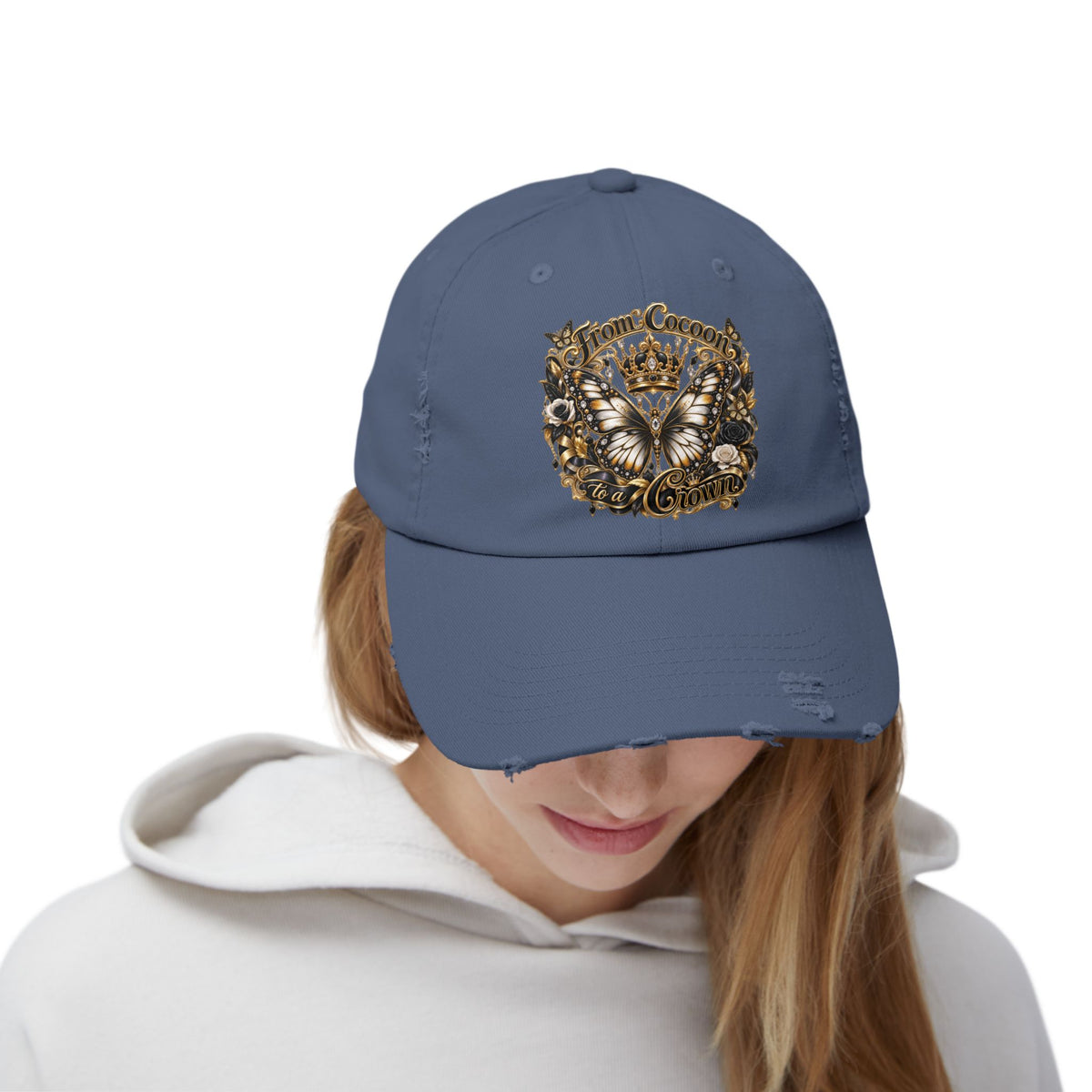 Royal Butterfly Crown Distressed Cap