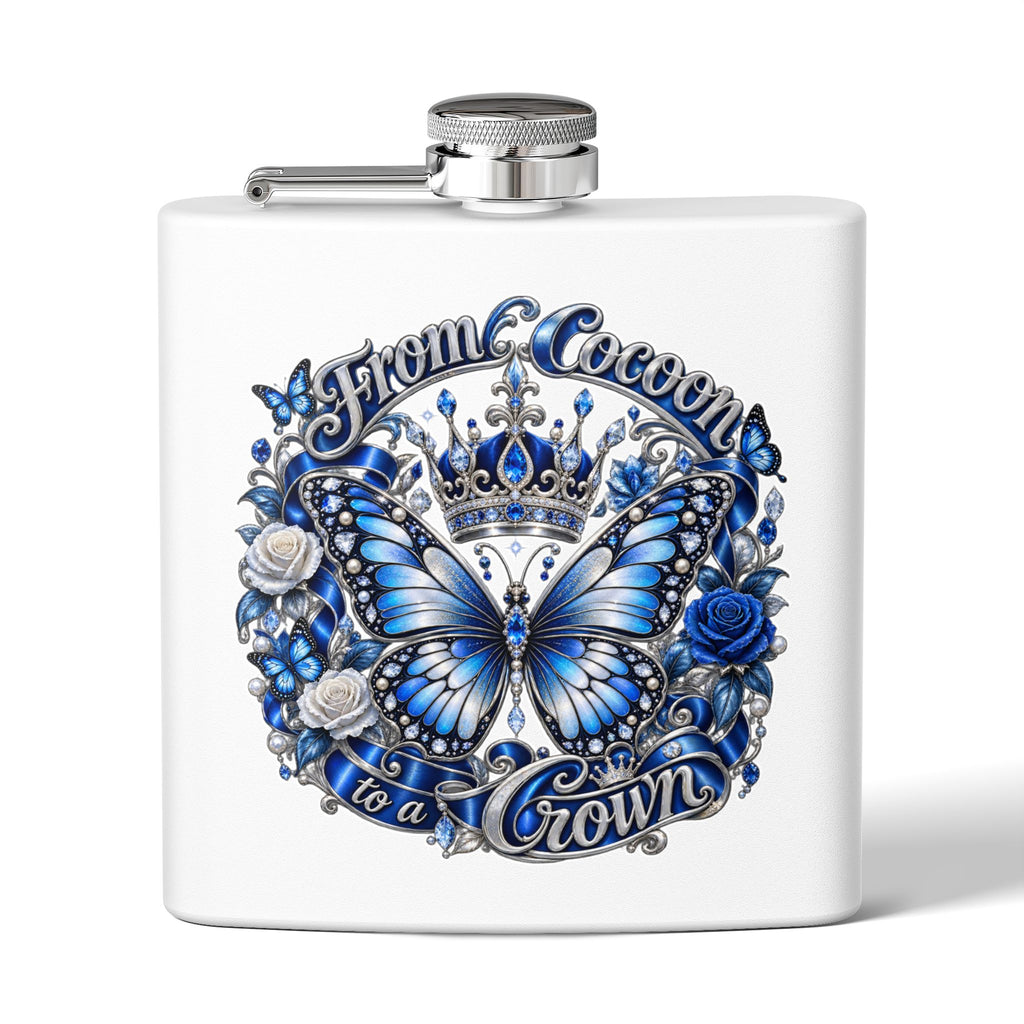 6oz Stainless Steel Flask From Cocoon to Crown Butterfly