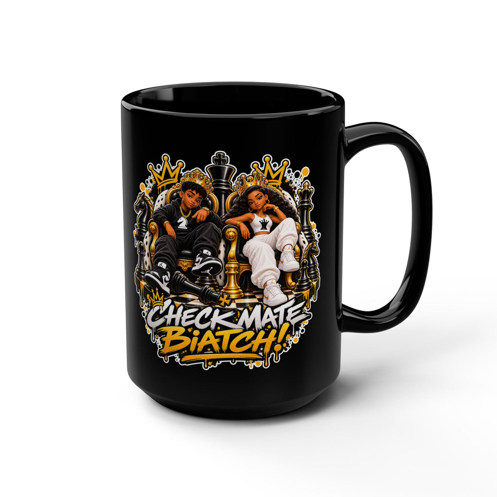 Checkmate Gold and Black Chess Pieces Mug | 15oz Black Ceramic Mug