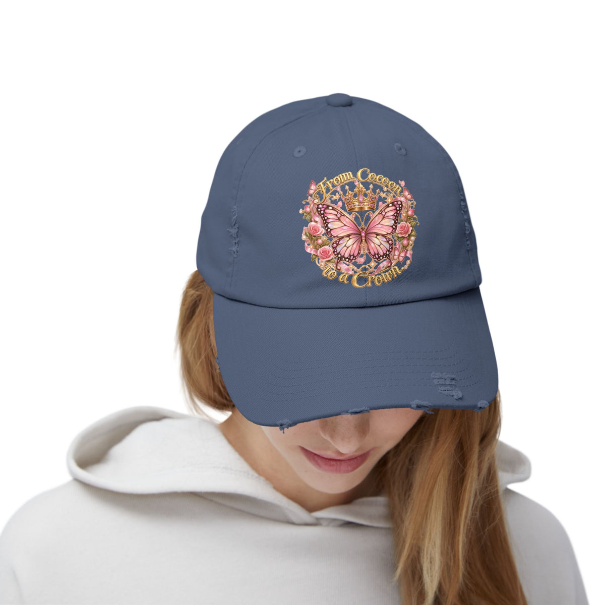 Butterfly Crown Distressed Cap