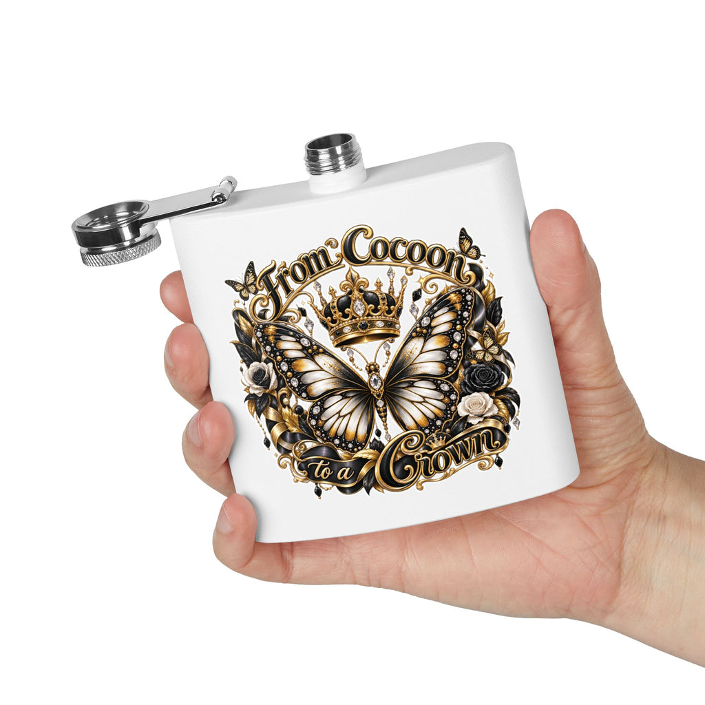 From Cocoon to a Crown Butterfly 6oz Stainless Steel Flask