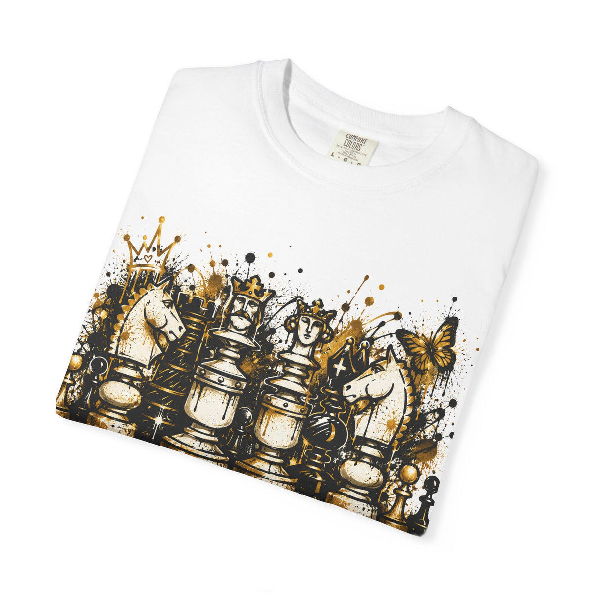 A 100% Cotton Crown and Chess Pieces Graphic T-Shirt