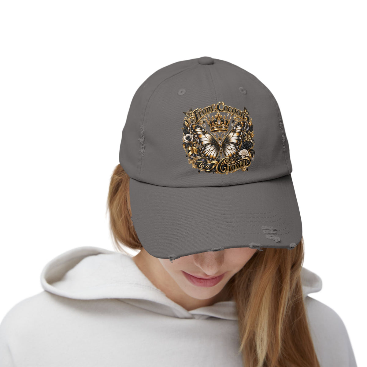 Royal Butterfly Crown Distressed Cap